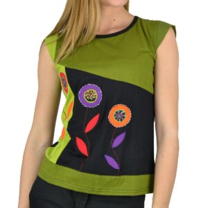 Top fleurs brodées coton