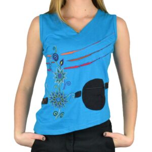 Top fleurs brodées coton