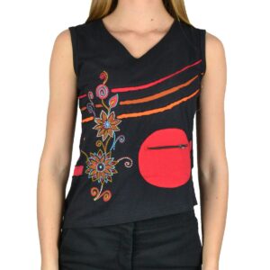 Top fleurs brodées coton