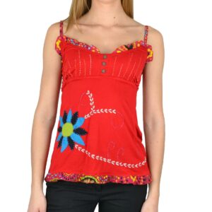 Top fleur brodée coton