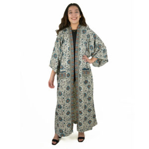 Veste longue style kimono, imprimé fleuri ou indien