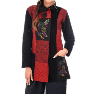 Manteau long brodé doublé polaire