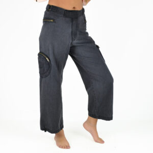 Pantalon large uni délavé coton